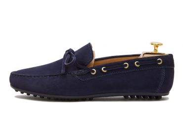 Suede driver shoes with a dark tone of blue. Comfortable shoe for summer