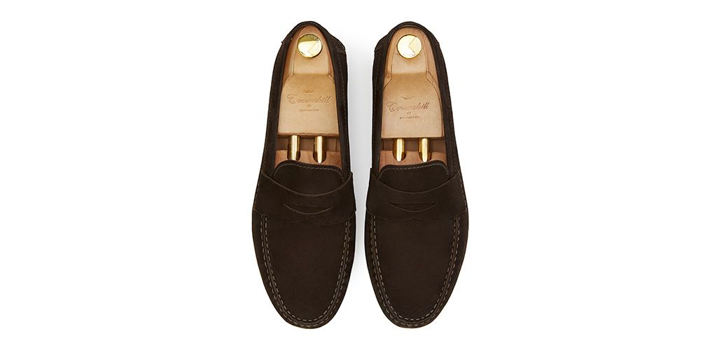 Penny mocassino, scarpe di camoscio, scarpe marrone scuro, fannullone, maschera di scarpe, scarpe comode