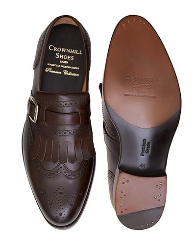 Brown brogue asa ponta monges, marrom mens sapatos
