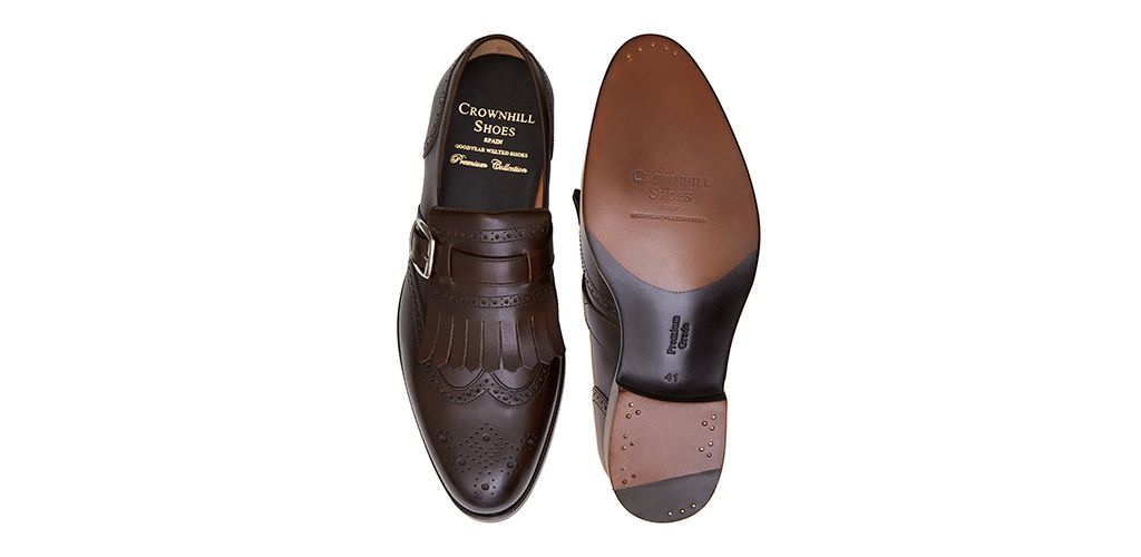 Zapato semi brogue marrón con hebilla plateada, zapato italiano 