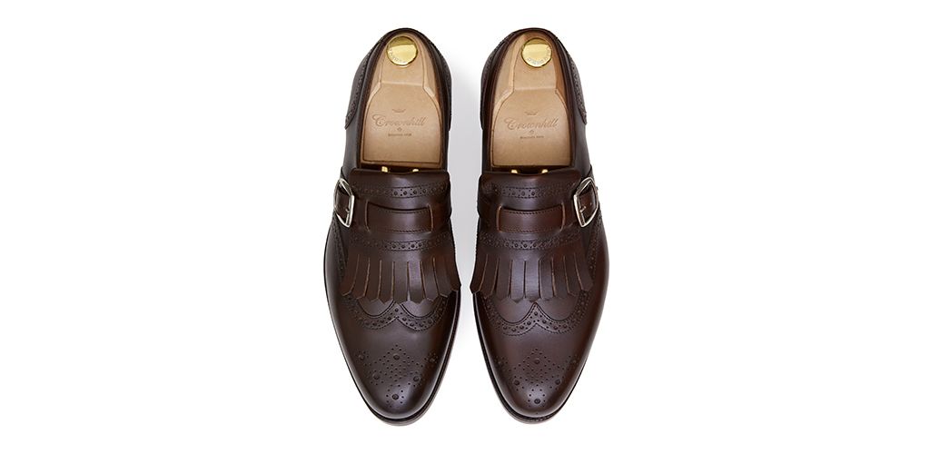 Brown brogue asa ponta monges, marrom mens sapatos