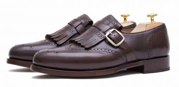 Zapato semi brogue marrón con hebilla plateada, zapato italiano 