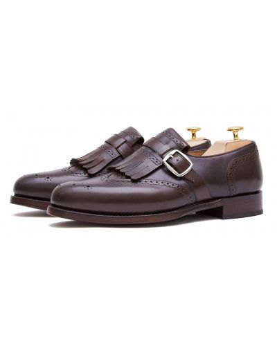 Brown brogue wing tip monks, brown mens shoes