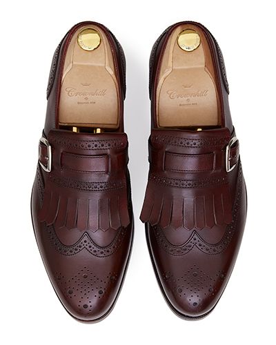 Bordeaux brogue wing tip monks, brown mens shoes