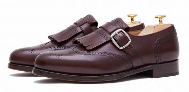 Borgonha brogue asa ponta monges, marrom mens sapatos
