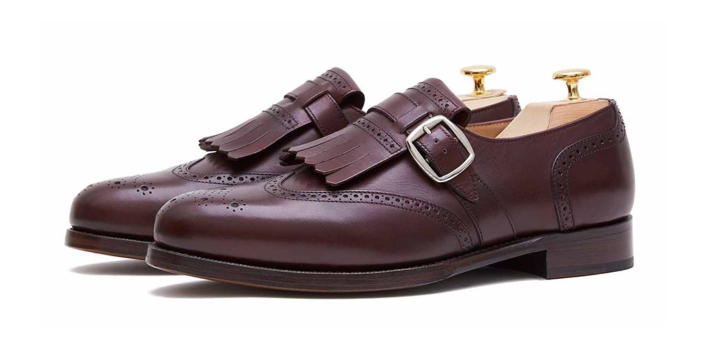 Bordeaux brogue wing tip monks, brown mens shoes