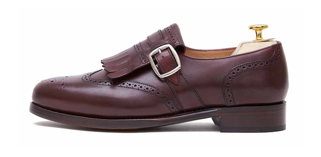 Bordeaux brogue wing tip monks, brown mens shoes