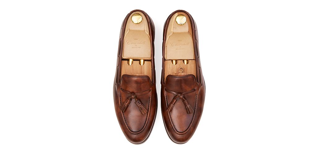 Mocassim na máscara de couro marrom, Homens de couro loafer