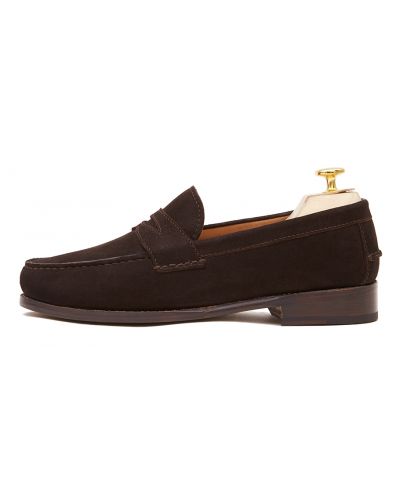 Loafer Penny, sapatos de camurça, sapato marrom escuro, loafer, máscara de sapato, sapatos confortáveis