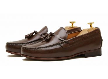 Mocassins pour hommes, chaussures de gland brun, mocassin brun foncé, chaussures noisette marron, chaussures marron Tassel, chaussures confortables, chaussures fabriqués en Espagne