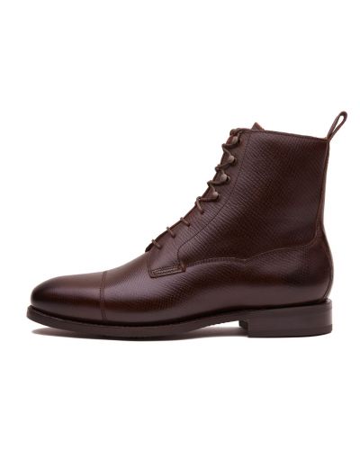 Botas de couro de grain com laços, botas masculinas de couro marrom chocolate, botas confortáveis