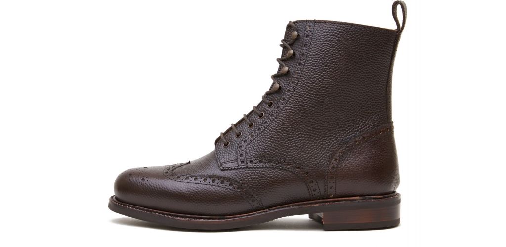 Derby botas de ponta de asa de couro marrom em relevo, botas de vaqueiro, botas de motociclista, scotch grãos