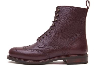 Derby botas de ponta de asa de couro marrom em relevo, botas de vaqueiro, botas de motociclista, scotch grãos